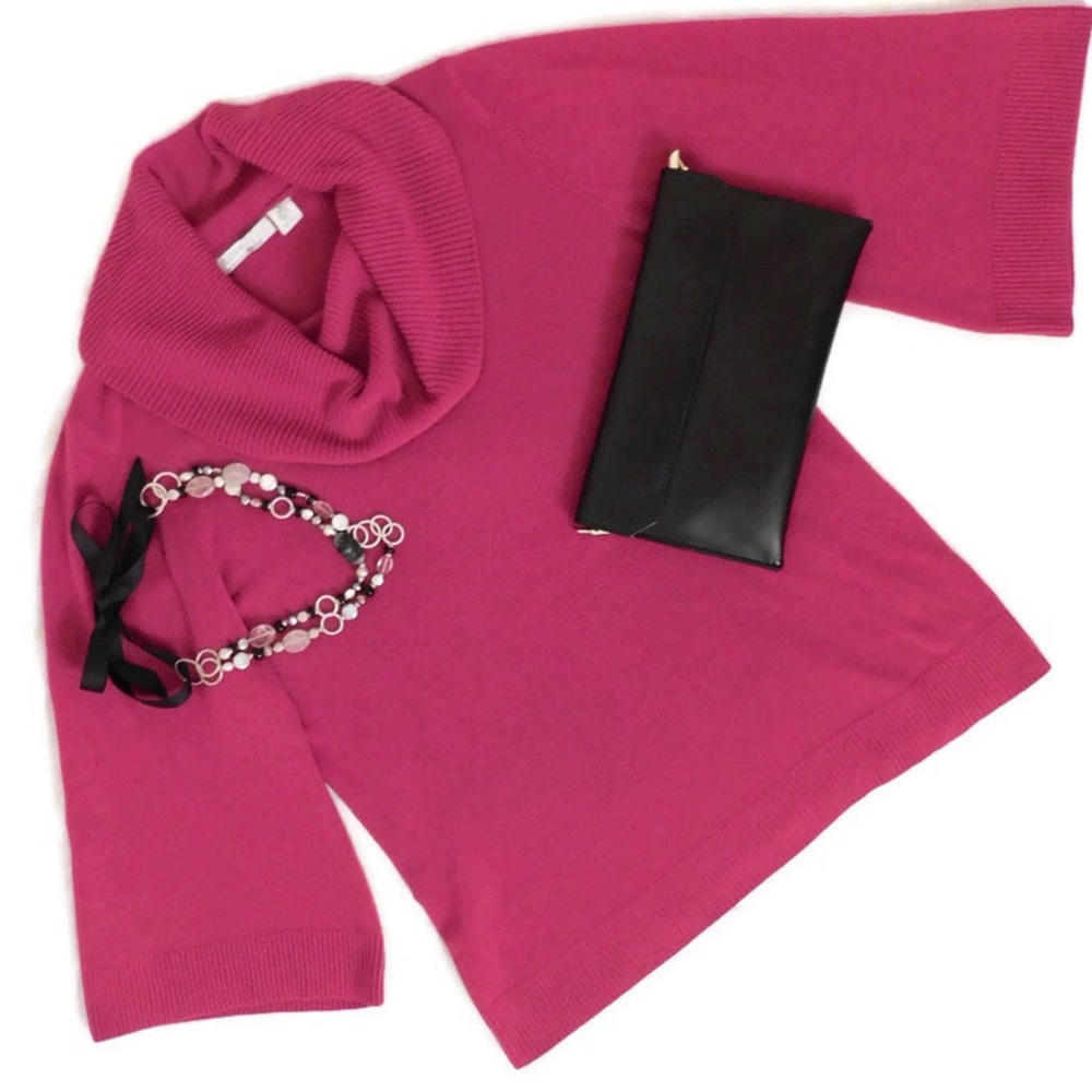 Pink Cowl Neck Sweater with 3/4 Length Bell Sleeve
